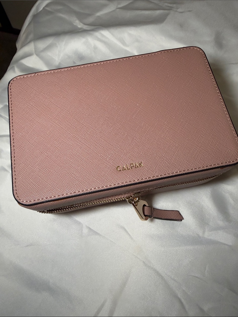 Calpak Blush Pink Travel Jewelry Case with Gold Zipper